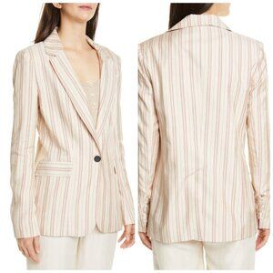 Joie Kishina Striped Blazer Laced Cuffs Beige Size 10 NWT